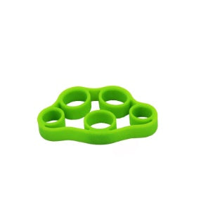 Red level-3 finger stretcher band stretched wide for demonstration