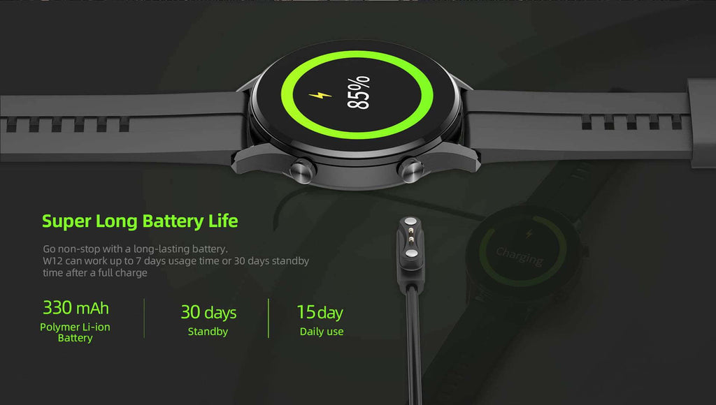 Bluetooth-enabled IMILAB W12 fitness smart watch in black