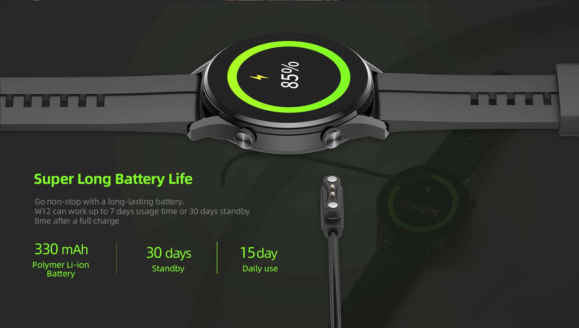 Bluetooth-enabled IMILAB W12 fitness smart watch in black