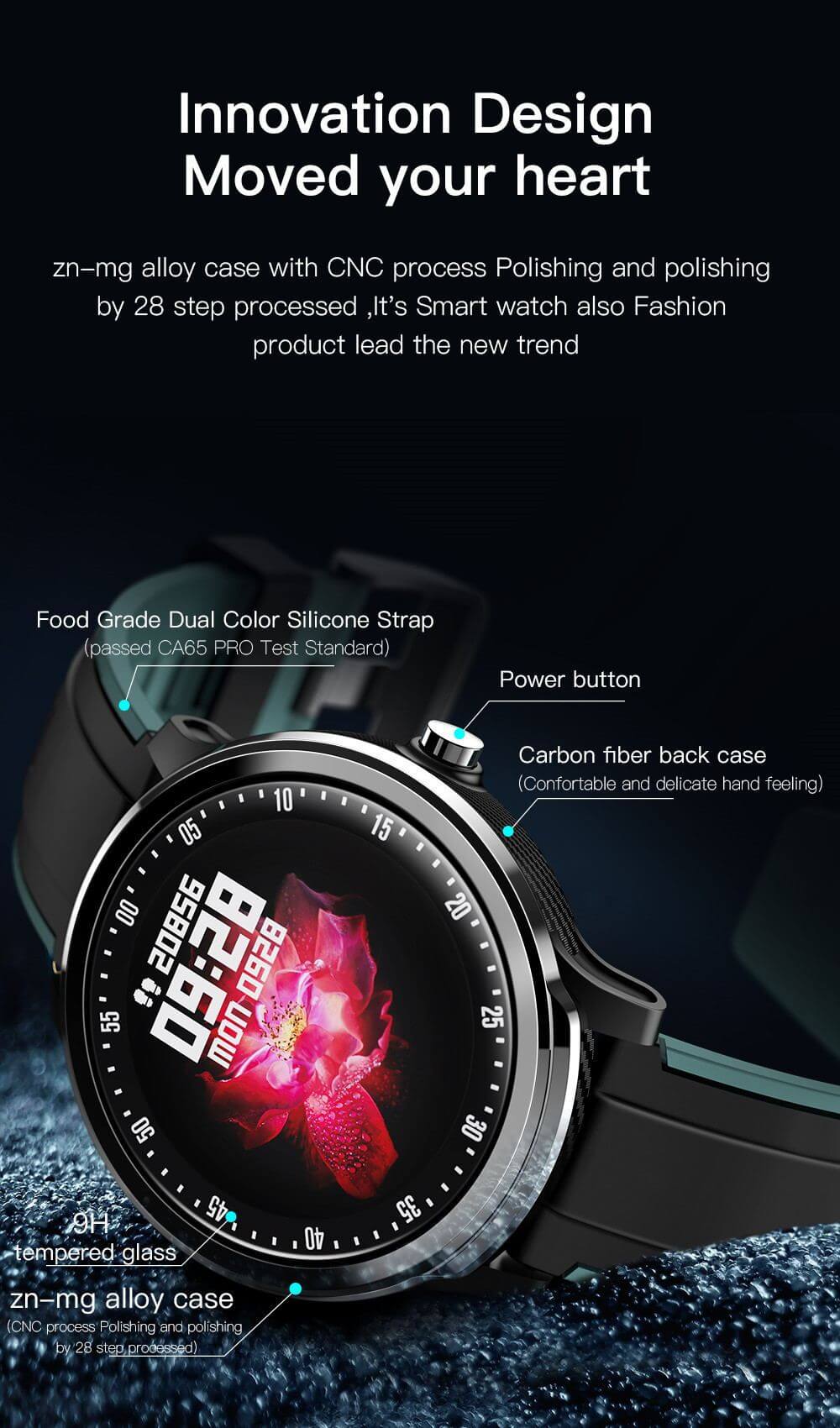 Newest SN80 smartwatch showcasing sleek design with dual silicone strap and innovative features.