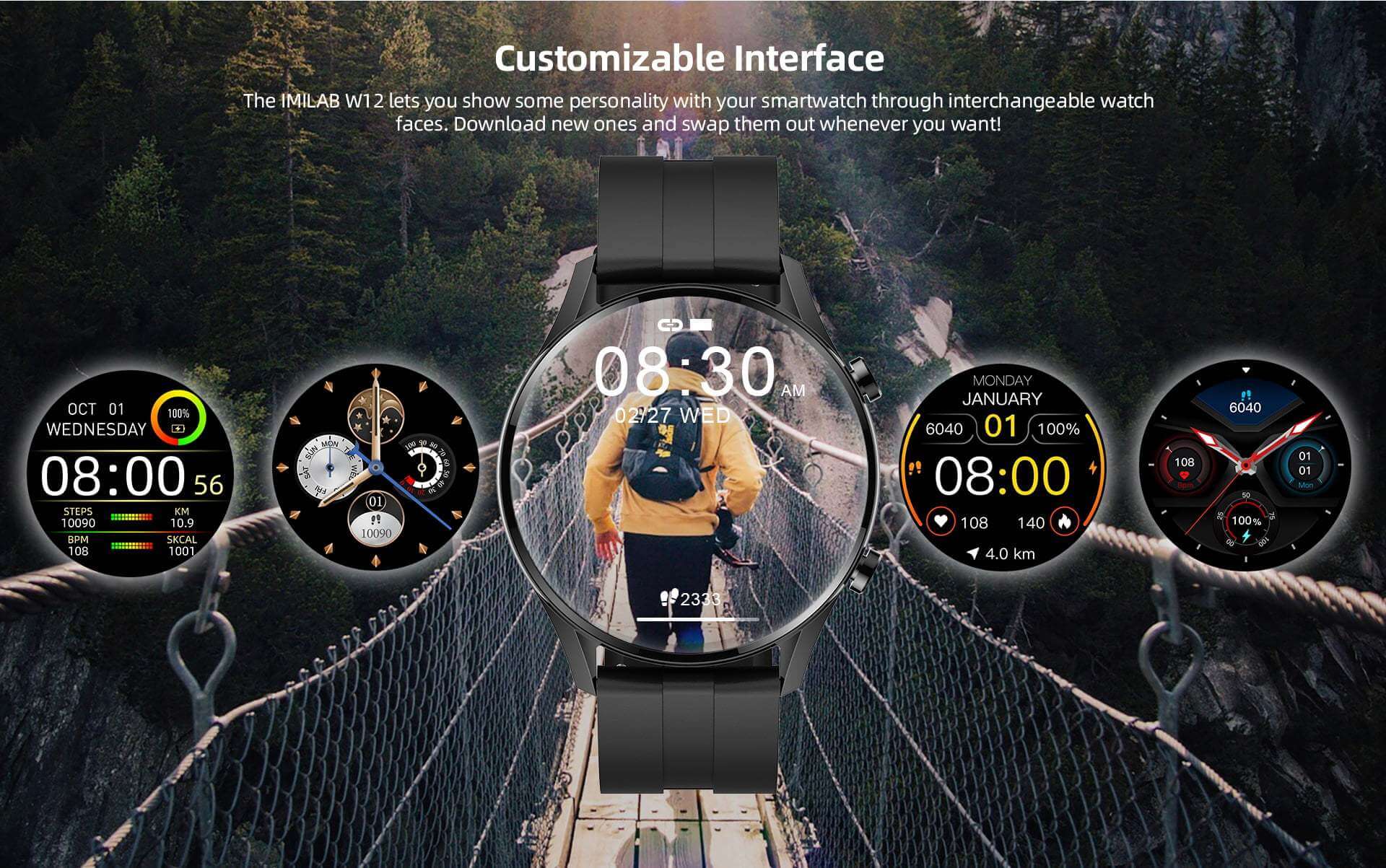 IMILAB W12 Bluetooth smart watch with IP68 rating and fitness tools