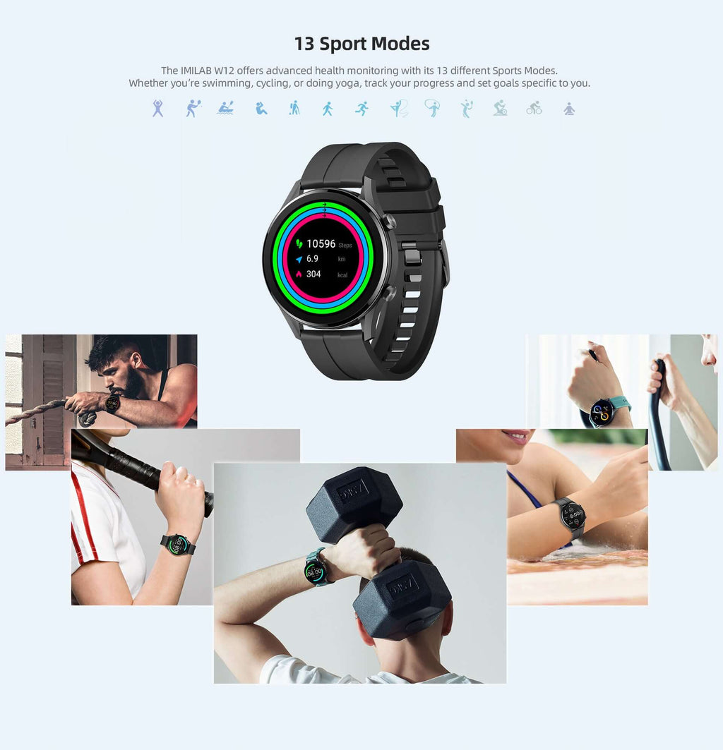 IMILAB W12 smart watch with heart rate monitor and IP68 waterproof