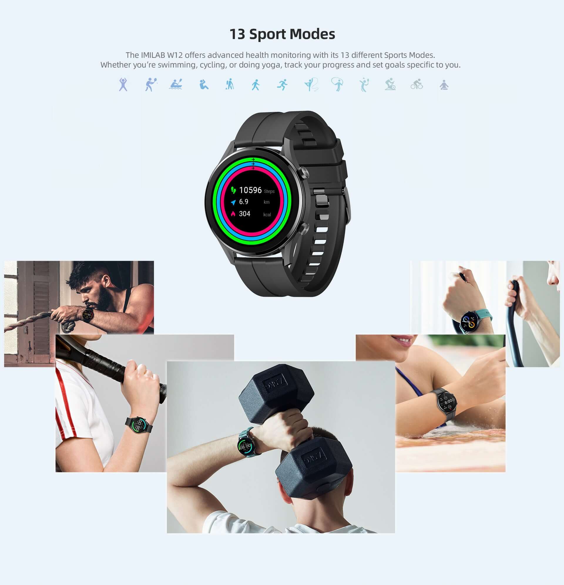 IMILAB W12 smart watch with heart rate monitor and IP68 waterproof