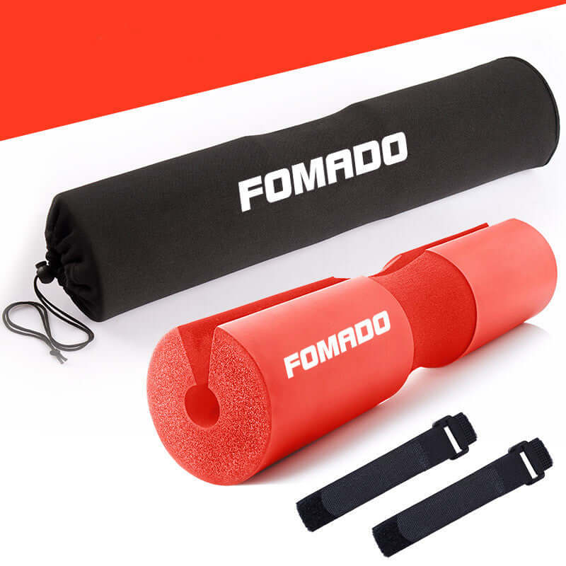 Barbell pad with fixation straps, featuring dense foam for shoulder and back support during weight lifting.