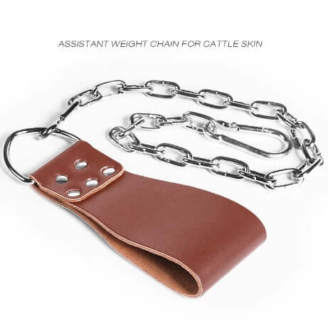 Brown leather assistant weight chain for cattle skin, durable for power training and weighted exercises.