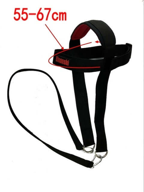 Neck weight lifting straps in black and red, adjustable from 55 to 67cm, ideal for head and wrist fitness exercises.